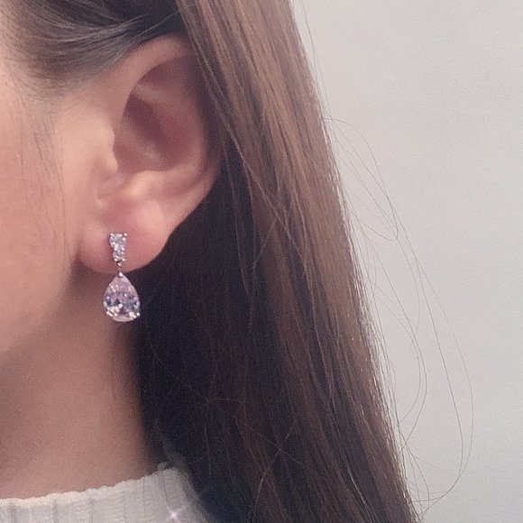 925 Sterling Silver Elegant Lab Diamonds Water Drop Earrings - Picture 3 of 14